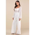Lulus NWT  Magnetic Glamour White Balloon Sleeve Mesh Bustier Jumpsuit Elegant XS Photo 10