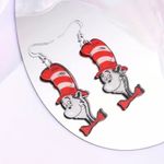 The cat in the hat acrylic clear/red/black dangle‎ earrings Red Photo 2