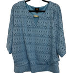 JM Collection Blue Crochet Knit Textured Blouse | Relaxed Modern Casual Top Plus Size | 1X Photo 0