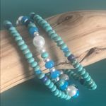 Lucky Brand New  Turquoise Dyed Howlite Pearl and Mixed Blue Beaded Bracelet Set Photo 2