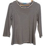 J. McLaughlin J. McLaughlin Striped 3/4 Sleeve Crewneck Top Navy White Size Medium Classic Photo 1