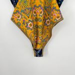 Aerie NEW cheeky coquine one piece tie shoulder swimsuit blue & yellow sz large Photo 5