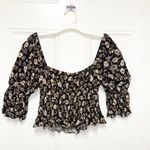 Urban Outfitters Black Daisy Floral Smocked Square Neck Crop Top Blouse Size M Photo 1