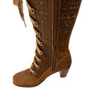 Timberland Guild Heel Lace-Up Leather Boots Size 8M Block Heel Patterned Shaft Photo 8