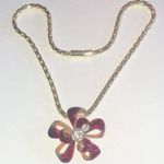 Vintage Gold Tone Red Enamel CZ Rhinestone Boho Retro Bow Pendant Necklace Photo 0