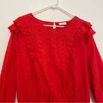 NEW YORK COMPANY NY&CO Red Floral Eyelet Ruffle 3/4 Sleeve Cotton Peplum Blouse Size XL Photo 3
