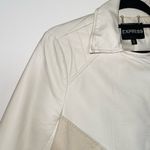 EXPRESS Cream & Tan Contrast Full Zip Faux Leather Jacket Photo 3