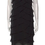 Tadashi Collection Black Tiered Ruffle 100% Silk Cocktail Party Midi Dress Sz 8 Photo 0
