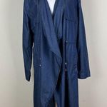 1 Sunset Lane Jacket Womens Large Blue Chambray Duster Draped Open Front Cinched Photo 12