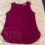 Loft szS burgundy top sheer fabric at hem neckāarm holes buttonādetail EUC Photo 1
