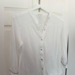Eberjay Eberjey Cotton Blend White Gray Piping Mother of Pearl Button Down Size Small Photo 3