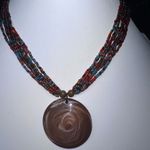 Vintage Seed Bead and Polished Stone Necklace Blue Photo 4