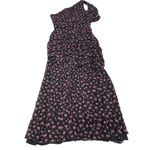 Shoshanna Dress Womens 6 Black Pink Floral Vivine Tossed Rose Gown One Shoulder Photo 5
