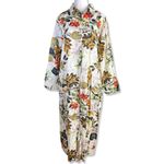 Womens Cotton Linen Oversized Tropical Floral Maxi Shirt Dress Tan Size M Photo 1