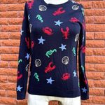 Talbots dark blue seashell nautical motiff sweater women's Petite medium Photo 0