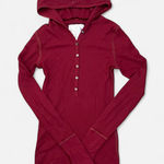 American Eagle  Vintage Y2K Waffle Knit Tunic Henley Hoodie Long Sleeve Top Photo 0