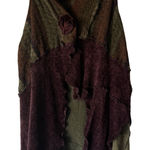 Tolle Amine Women's Asymmetrical Knit Vest Duster Patchwork Boho Art to Wear Green Size XL Photo 0