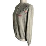 heirloom collectibles  Silk Cardigan Sweater M Grey Embroidered Floral Buttons Photo 4