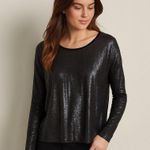 ZARA Black Metallic Sheer Long Sleeve Top Raw Hem Stretchy Shimmery Size M Photo 0