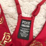 PINK - Victoria's Secret PINK Ultimate Racerback 86 Sports Bra Red‎ Gold Small Photo 2