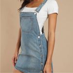 Free People Louise Denim Bib Skirtall Overall Mini Skirt Dress Snap Side Size 8 Photo 3