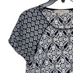Loft Ann Taylor Floral Print Casual Top Colorblock Shortsleeve Crewneck Women XS Black Photo 2
