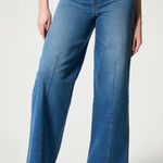 Spanx Wide Leg Seamed Front Jeans XS Dark Wash High Rise Stretch Denim Photo 0