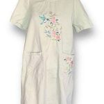 Vintage 90s Embroidered Dress Pistachio Green Lightweight Denim Floral Midi Green Photo 0