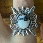 Natural White Buffalo Sterling Silver Feather Ring Size 8.25 Photo 0