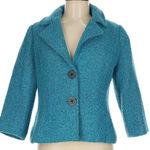 CAbi  186 Jacket Blazer Teal Turquoise Blue Boucle Tweed Wool Blend Size 6 Small Photo 2