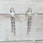 Vintage Clip On Earrings 1.5" Clear Gem Dangle Photo 0