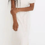 Madewell Puff-Sleeve Button-Wrap Midi Dress in Undyed Stripe Cotton Linen Size 6 Photo 0