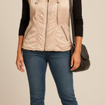 CAbi  Faux Shearling Lined Champagne Satin Zip Vest | Cozy Chic Neutral Layering Photo 0