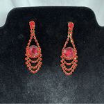 Red Rhinestone Gold Tone Chandelier Dangle Earrings Formal Prom Photo 4