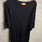 Donna Morgan  Black Fringed Dress Boat Neck 3/4 Sleeve Size 2 Photo 0