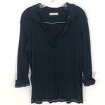 Free People  Black Annie Ribbed Collared Top V Neck Size XS Photo 1