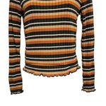 Nordstrom Gaze Retro Ribbed Metallic Striped Ruffle Hem Long Sleeve Fitted Top Shirt Photo 67