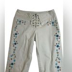 Mudd Vintage Y2K  Lace-Up Front Tie Flare Jeans Size 3 Floral Embroidered RARE Photo 2