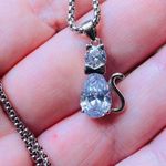 Sterling Silver Cat Clear CZ Pendant Photo 2