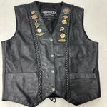Unik Vintage Motorcycle Black Leather Vest with Unique Pins Size L Size L Photo 10