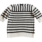 Ann Taylor  Brown White Stripe Short Sleeve Sweater Pullover Stretch Woven Small Photo 0