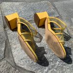 Lulus Saar Yellow Suede Block Heel Slides Photo 14