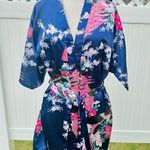 Oriental Village Blue Kimono/Robe with Floral and Peacock Design Photo 0