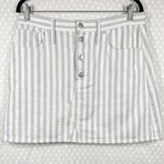 Madewell  Blue White Striped A Line Stretch Button Mini Skirt Photo 0