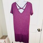 Yelete Criss Cross Back TShirt Dress Swing Athletic VNeck Purple S Photo 5