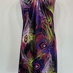 Peacock Feather Sleeveless Shift Dress with Embellished Neckline Size Medium Photo 5