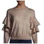 Stellah Pearly Trim Ruffle Sleeve Sweater Light Pink Peach Size Large NWT Tan Photo 0