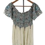 Pinkblush Ivory Colorful Border Trim Off Shoulder Smocked Midi Dress size Large Photo 5