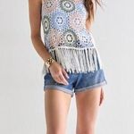 Blue Rain Francesca's Kassandra Crochet Fringe Tank Top Pink Blue Green Large Photo 6