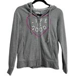 Life is Good Zip Up Hoodie Gray Pink Relaxed Fit Womans XS Heart Design Sweater Photo 0